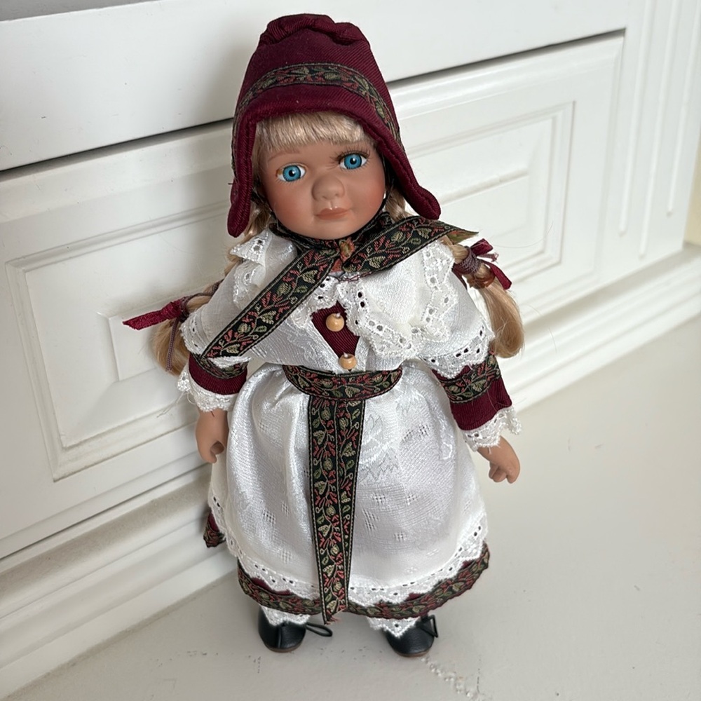 Porcelain doll from Denmark, authentic national costume NIB